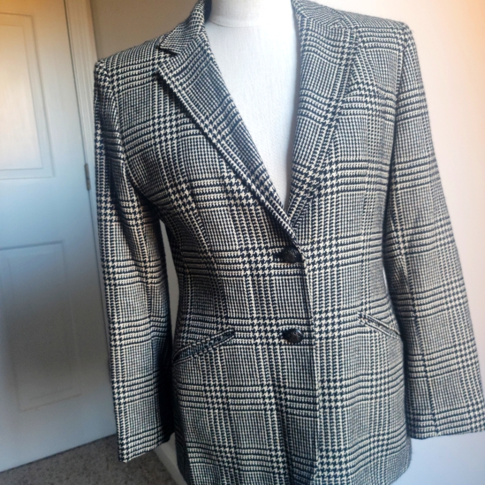 Vintage Lauren Ralph Lauren Glen Plaid Equestrian Sport Coat Blazer Wool blend